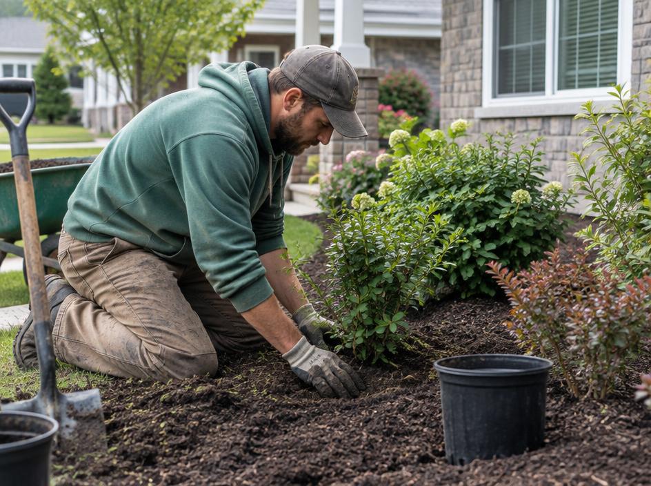 Landscaping professional at work